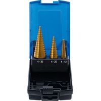 SET 3 FRESE A GRADINI PER METALLO HSS TITANIO PROFESSIONALE CUSTODIA BGS 1624