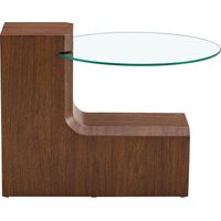 TABLE Round Two-Tier MDF+glass Walnut White 61cm diameter 30cm height 44cm glass diameter