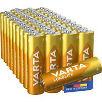 Varta – Piles alcalines AA Longlife – Lot de 40 – Longue durée pour appareils à faible consommation – Performance fiable pour télécommandes et horloges