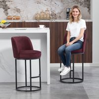 Tabouret de bar 46.5 x 49.5 x 88.5 cm - Lot de 2 tabourets de bar modernes avec dossier ergonomique et pieds en métal noir - Idéal Îlot de cuisine et Bar - Lin -Rouge