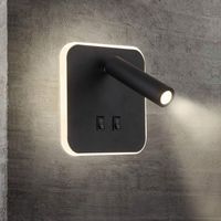 LED-Nachttischlampen, Wandleuchten für Hotels, Wandleuchten fürs Bett, Wandleuchten für Flure mit Schalter, Schwarz, 3 W + 10 W (Quadratisch)