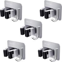 Gerätehalter, Gartengerätehalter, Selbstklebender Mopphalter Ohne Bohren Edelstahl Wandmontierter Mopphalter für Küche und Garten, 5 Stück