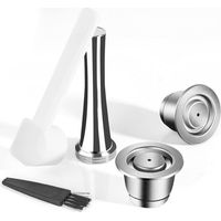 Set mit 2 wiederverwendbaren Edelstahl-Kaffeekapseln, kompatibel mit Nespresso-Maschinen, inklusive 1 Stempel, 1 Löffel und 1 Bürste.