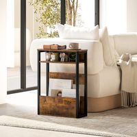 Table d'appoint table de chevet avec étagère à deux niveaux coins arrondis 46l x 18P x 58,5H cm brun rustique