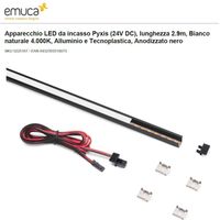 PROFILO DA 2,90 INCASSO NERO CON LED 8W/mt 4000K LUCE CALDA, STAFFE E TAPPI EMUCA PIXYS