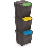 Sortibox Mülleimer mit Deckel 3er Set - 25 L / anthrazit - Müll Trennsystem Abfall Trenner stapelbar
