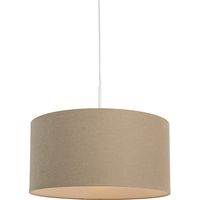 QAZQA Moderno Lámpara colgante rústica blanca con pantalla marrón claro 50cm - Combi Textil /Acero Redonda Adecuado para LED Max. 1 x 60 Watt