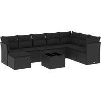 9-tlg. Garten-Sofagarnitur mit Kissen Schwarz Poly Rattan vidaXL