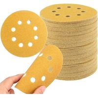 Disques de ponçage dorés de 12,7 cm (5 pouces) - Lot de 50 disques à 8 trous (grains 60/80/120/220/320) avec fixation auto-agrippante pour le travail du bois et l'automobile.