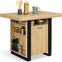 Idmarket – Îlot central bois noir 110 x 80 cm – Table haute avec rangements – Pour 6 personnes – Style industriel moderne