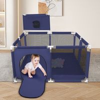 Parques para bebé 126x126cm Parque infantil para bebé centro de actividades para niños con 50 bolitas y base antideslizante y cremallera,azul marino