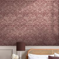 Papier peint intissé William Morris Strawberry Thief Fibrous Burgundy 1005 x 52cm Red