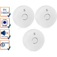 3er Set Rauchmelder mit 5 Jahres Batterie, 85dB Alarmton, Weiß, Ø 10cm