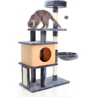 Fudajo Arbre à chat gris foncé Hauteur 112 cm – Avec niche, hamac et plateformes – Mobilier pour chat avec Griffoir intégré - Meuble pour chats avec planche à gratter