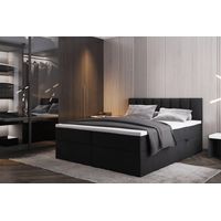Lit adulte 180x200 cm PALERMO - avec matelas, rangement et surmatelas - tissu velours - noir
