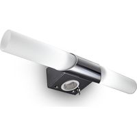 B.K.Licht Lampe miroir moderne avec prise & interrupteur, 44,5x6x11cm, LED blanc chaud 3000K, économe en énergie, idéale pour salle de bain & maquillage, montage mural, métal & verre