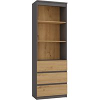 Topeshop – Bibliothèque moderne 3 tiroirs – 2 étagères – 180x60x35 cm – Panneaux mélaminés gris anthracite – Grande capacité de rangement