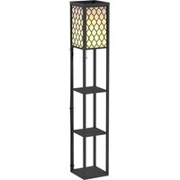 Lampadaire étagère Lampe étagère 26L x 26l x 160H cm 4 Niveaux MDF Noir Motif nid d'abeille