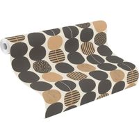 Retro Circles Wallpaper Black And Gold Textured Vinyl Feature Wall