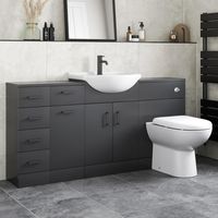 Alpine Black Bathroom Furniture Vanity Unit with Basin 1564mm Toilet Unit & Laundry Combination