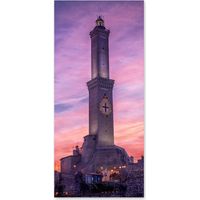 Lupia - Quadro moderno su Tela Canvas DEEP 65X143 cm, con paesaggi e localismi italiani, per casa, soggiorno, capezzale camera da letto, hotel, ufficio, GENOVA - TRAMONTO SULLA LANTERNA