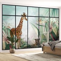 Papier peint panoramique Trompe l'oeil Verrière Enfants - Animaux de la jungle - 325 cm x 206 cm