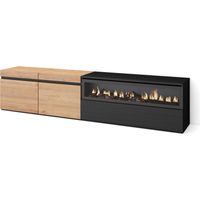 Skraut Home - Mueble TV, Televisión, Muebles de salón, almacenaje, 200x45x35cm, Para TV hasta 80", Chimenea eléctrica, Estilo Moderno, Roble y negro