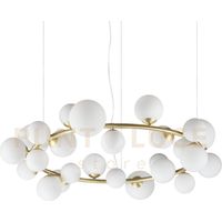 PERLAGE LAMPADARIO A SOSPENSIONE 25 LUCI ATTACCO G9 LAMPADINE INCLUSE IN VETRO BIANCO TONDO