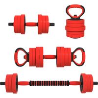 Kit haltères musculation, haltères réglables 4 en 1, 20 kg, avec disques et barres, équipement de gym à domicile, rouge