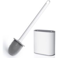 Cepillo de inodoro de silicona para limpieza profunda con mango de plástico antideslizante, cepillo de inodoro de pared con base ventilada para inodoro de baño, color blanco