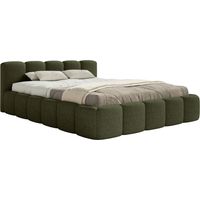 Selsey CLOUDY LOW – Lit rembourré 200x200 avec coffre de rangement, chenille hydrophobe, vert olive