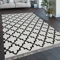 Paco Home Alfombra Salón Motivo Marroquí Flecos Tejida A Mano Lana Algodón Blanco 160x230 cm