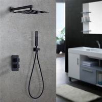 Thermostat Unterputz Duschsystem Schwarz Regendusche Duschset Duscharmatur Badezimmer Kopfbrause Handbrause mit Messing Thermostat 38℃ Duschset Unterputz, Schwarz