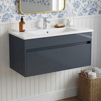 Vitra S50+ Wall Hung 1-Drawer Vanity Unit with Basin 1000mm Wide - Anthracite High Gloss