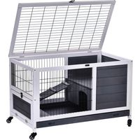 Jaula de Conejos Conejera para Mascotas Pequeñas con Techo Abrible y Bandeja Extraíble 90x53x59 cm Gris y Blanco