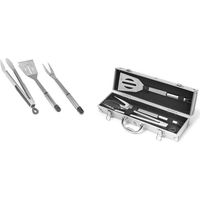 Set barbecue 3 pièces en inox avec valise aluminium 34 cm