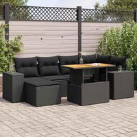Ensemble Salon Jardin 7 Pièces Résine Tressée Noir avec Coussins Crème - Table Réglable Hauteur, Meuble Extérieur Modulaire