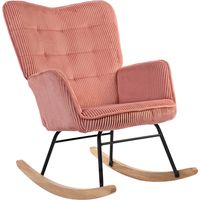 Chaise à bascule côtelée – Accoudoirs, patins bois, rose