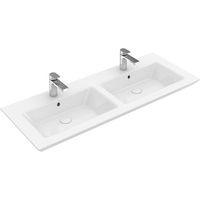 Legato, Tapas dobles, 1300 x 500 mm, Rectangular, para dos grifos de 3 orificios, orificios centrales perforados, con rebosadero, Porcelánico sanitario, White CeramicPlus