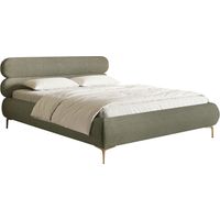 Selsey Roule Cord – Polsterbett 160x200 mit Bettkasten, Cordstoff und goldfarbenen Füßen, Olivgrün
