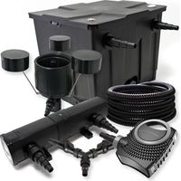 SunSun Kit complet: CBF-350 Filtre de bassin jusqu'à 12000 L, CTF-8000 pompe de filtration 8000l/h 70W, CUV-224 lampe uv 24W, 25m Tuyau 25 mm, CSP-250 Écumeur 2500l/h 45W, Y-distributeur