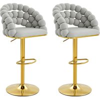Lot de 2 tabourets de bar en velours gris clair, réglables en hauteur, piétement doré DEMANN GMBH
