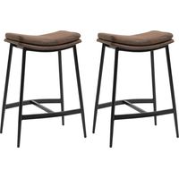 Set aus 2 Barhockern mit Fußstütze, Stahl im Industriestil, geschwungene Sitzfläche, 48,5 x 38,5 x 68,5 cm, braun und schwarz