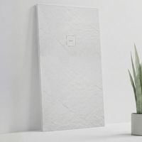 SOULHOME Plato de Ducha de Resina-Fibra Irrompible y Ultraligero - Textura Pizarra - BLANCO - 100x90- Extraplano - Incluye Válvula desagüe y Rejilla