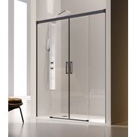 KASSANDRA GS100 GLASÉ Mampara Ducha Frontal 2F+2C Negro Mate Transparente - Medida: 146-150 cm - ref: GS1000516S146150