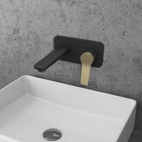 Miscelatore lavabo a muro finitura nera e leva in bronzo KAM-KANDA NERO-B kamalu