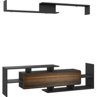 TV mobile avec étagères murales, étagères ouvertes et armoire bois, noir et marron