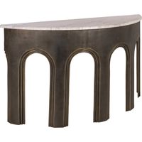 Console demi lune en marbre et arches - laiton antique et marbre clair