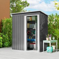 Équipement - Caseta de Jardín Extérieur 1,16 m² 163x89x182 cm Cobertizo Metálica con Puerta Corredera y Techo Inclinado Gris