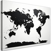 Cuadro sobre Lienzo Mapa del mundo en blanco y negro 45x30